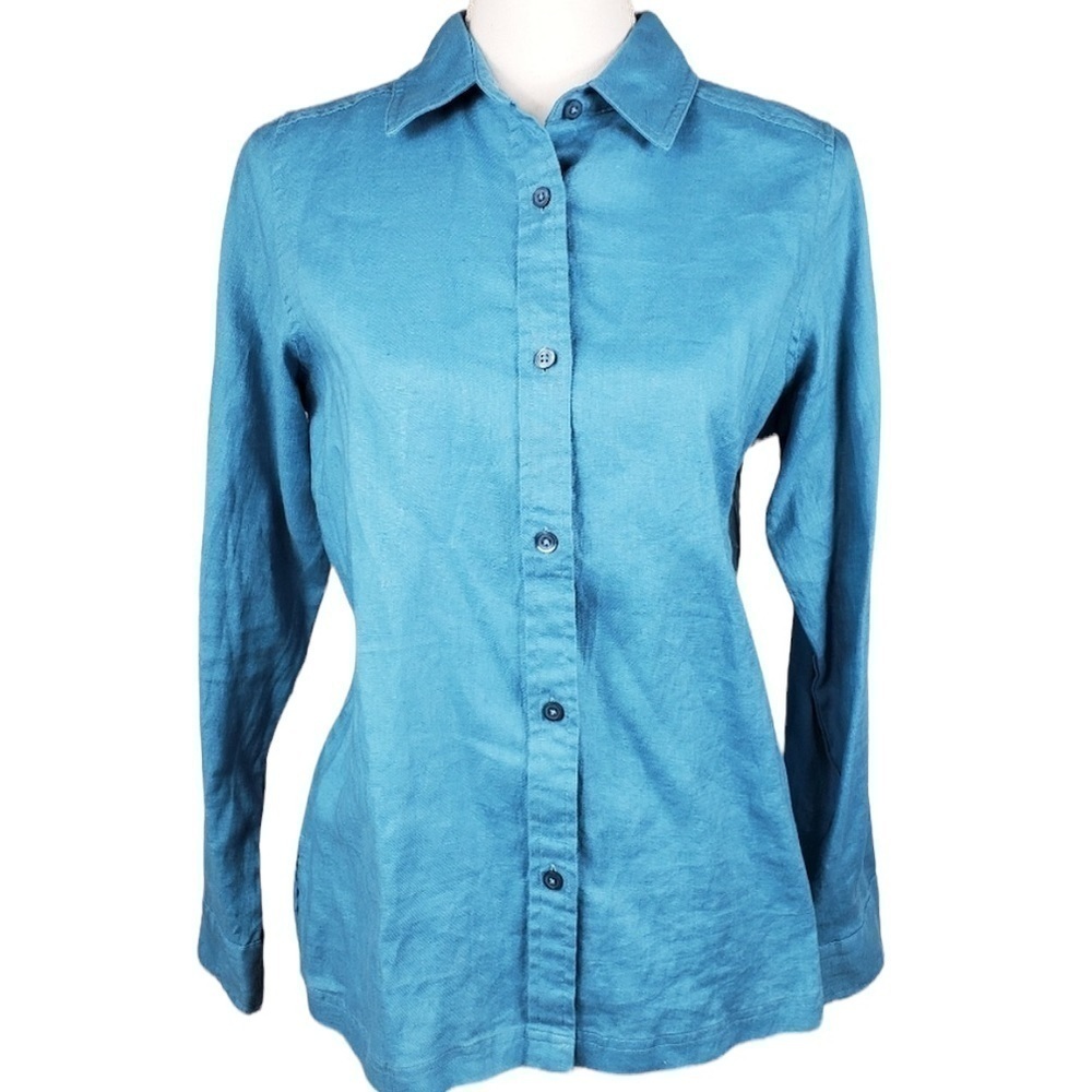 Pendleton 100% linen teal button down shirt